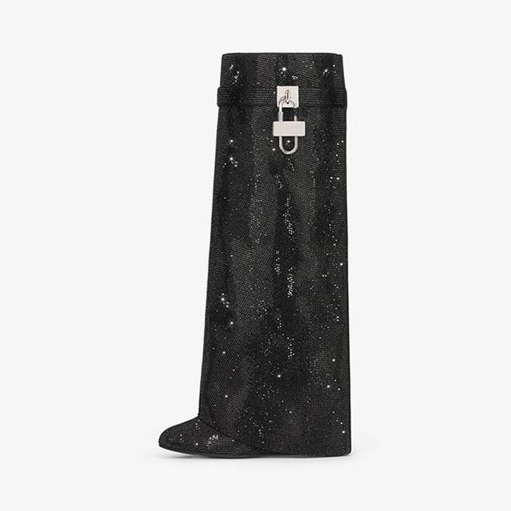 Stunning Black Satin Strass High Boots - Arno Conti Shoe