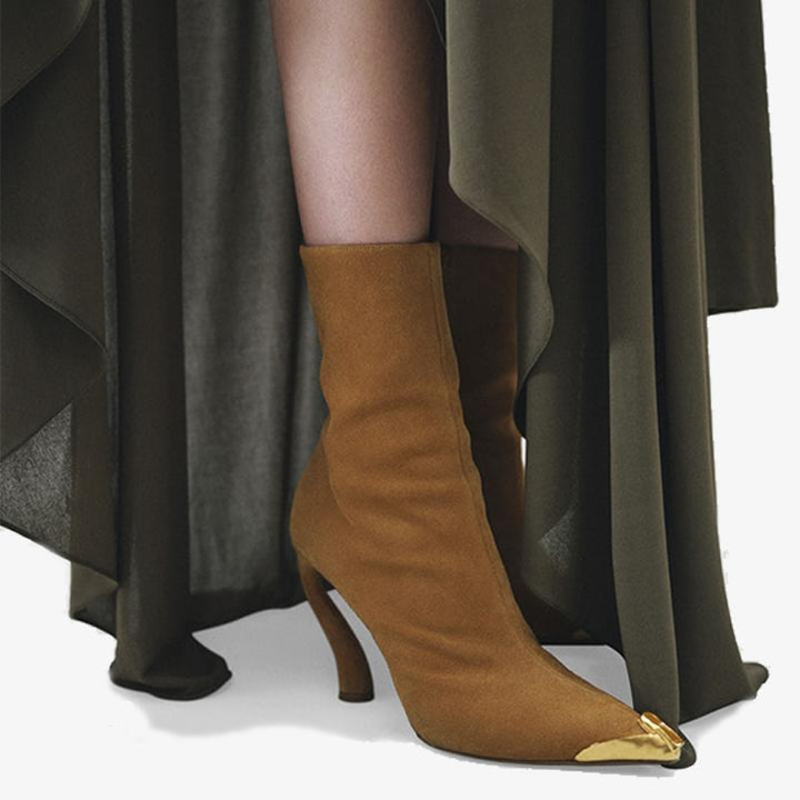 Suede Ankle Boots with Gold Toe Cap - Arno Conti Shoe