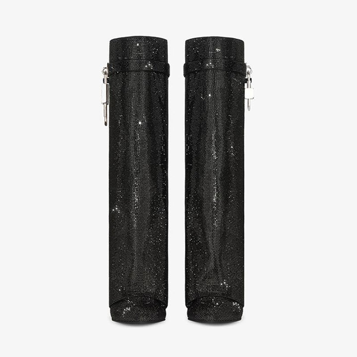 Stunning Black Satin Strass High Boots - Arno Conti Shoe