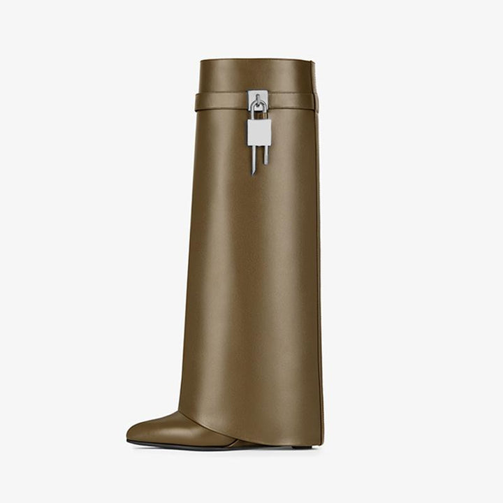 Chic Dark Khaki Calfskin High Boots - Arno Conti Shoe