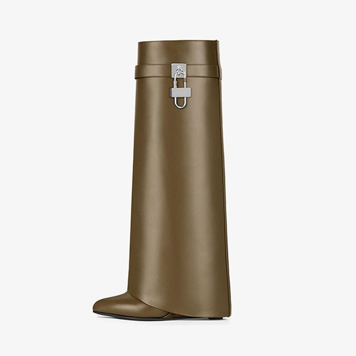 Chic Dark Khaki Calfskin High Boots - Arno Conti Shoe