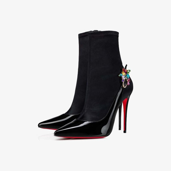 Black Strass Buckle Patent Ankle Boot - ARNO CONTI