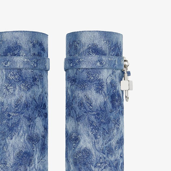 Elegant Medium Blue Denim High Boots - Arno Conti Shoe