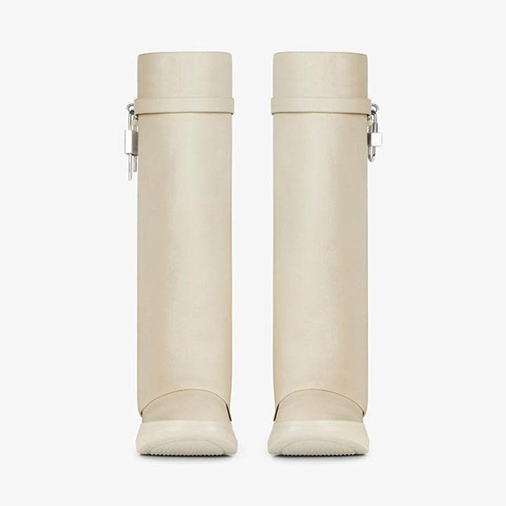 Beige Grained Calfskin High Boots 80mm - Arno Conti Shoe